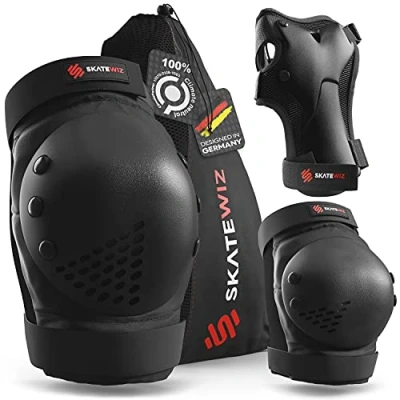 Afbeelding van SKATEWIZ Smash Set voor volwassenen, beschermers, kniebescherming, handbeschermer, skateboardbeschermingsuitrusting, maat L/XL in zwart