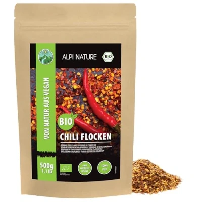 Afbeelding van biologische chilivlokken (500 g), chilivlokken, chili uit teelt, 100% natuurlijk, zonder additieven, gemalen peper