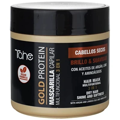 Image de Tahe Gold Protein Masque Capillaire 3 en 1 pour des Cheveux Secs, Éclat et Douceur (400 ml)