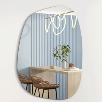 Afbeelding van Albatros Designer Spiegel Asymmetrisch 60 x 45cm Wandspiegel of Deurspiegel, Moderne Organische Vorm Ovaal en Groot Asymmetrische Vormloos Frameloos, Wand