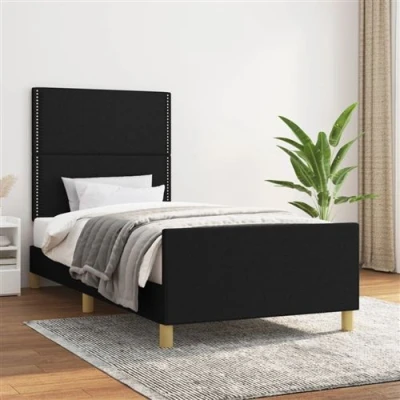 Image de vidaXL Cadre de lit avec tête Noir 90x200 cm Tissu