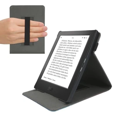 Afbeelding van kwmobile e reader hoesje geschikt voor Amazon Kindle Paperwhite 11. Generation 2021 hoes Ereader flip case met standaard Kunstleren cover Meisje boeken design in zwart / beige
