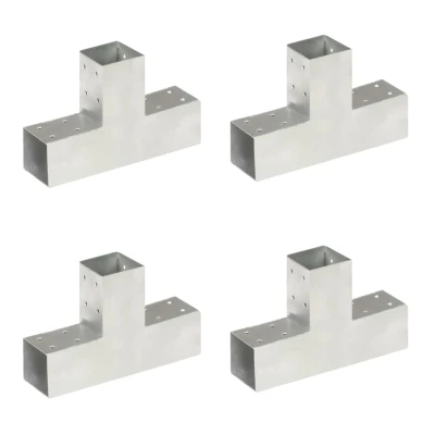 Afbeelding van Paalverbindingen 4 st T vorm 71x71 mm gegalvaniseerd metaal