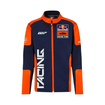 Afbeelding van Red Bull KTM Replica Team Softshelljas voor heren, maten S tot 3XL, officiële merchandise, logo&#039;s van het raceteam, dynamische print, ademend, winddicht, blauw/oranje,, Blauw/Oranje