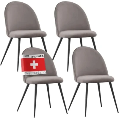 Afbeelding van Albatros Eetkamerstoelen met Fluwelen Hoes Capo Set van 4, Grijs Stijlvol Vintage Ontwerp, Hoes, SGS Goedgekeurde Gestoffeerde Stoel Moderne Keukenstoel, Eetkamerstoel of Eettafelstoel