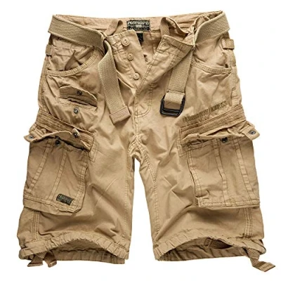 Afbeelding van Geographical Norway Hunter Cargoshorts, korte broek, bermuda met riem, in bundel UD bandana, beige 4, M