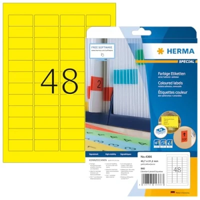 Afbeelding van Etiket HERMA 4366 A4 45.7x21.2mm verwijderbaar geel