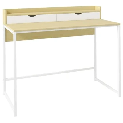 Afbeelding van HOMCOM Bureau Werktafel met opbergrek en 2 laden, moderne stijl, houteffect metaal, wit, 106 x 50 89 cm