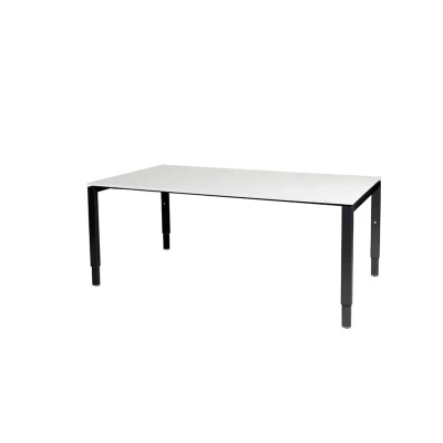 Afbeelding van Domino vergadertafel, hoogte instelbaar (62 85cm) met 180x100cm &#039;zwevend&#039; krijtwit 25mm blad en zwart (RAL9005) N poot frame