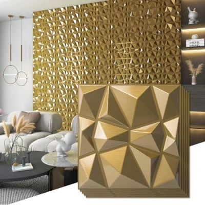 Afbeelding van Art3d Set van 33 3D decoratieve wandpanelen in diamantvorm, 30 x cm, goud, voor thuis en op kantoor, goudkleurig