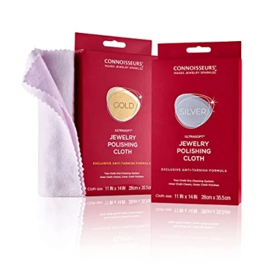 Afbeelding van Connoisseurs Set van 2 ultrazachte poetsdoeken voor sieraden, zilver en goud, 100% katoenvezel, 28 x 35 cm