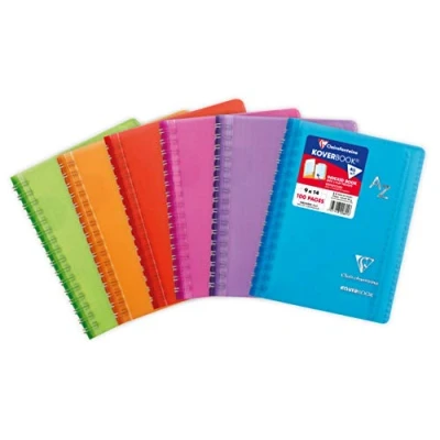 Afbeelding van Clairefontaine 322601C Koverbook Spiraalbinding, 9 x 14 cm, 100 pagina&#039;s, kleine ruitjes, wit papier, 90 g, envelop van polypropyleen, willekeurige kleur