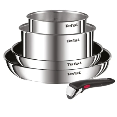 Afbeelding van Tefal Ingenio Set van 2 pannen, pannen en afneembare handgreep, inductie, roestvrij staal, stapelbaar, antiaanbaklaag, vaatwasmachinebestendig, Emotion L897S504