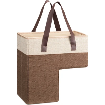 Afbeelding van Navaris opbergmand voor de trap 35 x 37 19 cm L vormige opberger met handvatten Bruin/beige