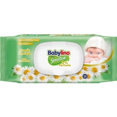 Afbeelding van Babylino Sensitive babydoekjes 0% parfum, 98% natuurlijke formule herstelt de pH waarde van huid, met anti versluiting, 54 doekjes