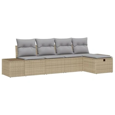 Afbeelding van vidaXL 5 delige tuinbankset met kussens Beige Poly Rattan