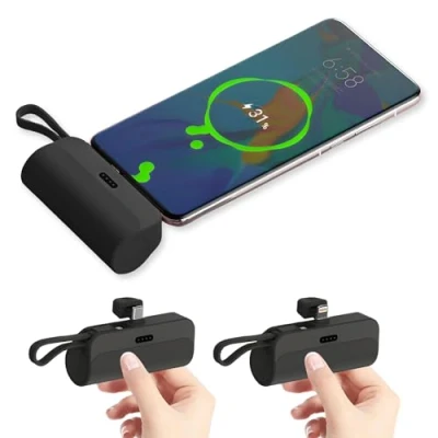 Afbeelding van MOGGAM externe mini oplader voor iPhone batterij 5000 mAh 2 in 1 powerbank Apple en smartphone type C ultra compact
