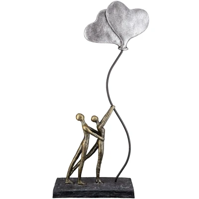 Afbeelding van Gilde Figuur &#039;Love Balloon&#039;, polyresin, antique silver and bronze, H48cm