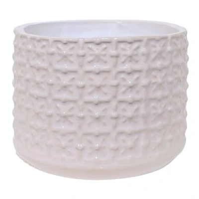 Afbeelding van Nordring Retro vintage bloempot voor kamerplanten, vetplanten, Cross S (10 cm diameter), wit, keramiek