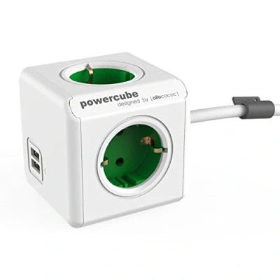 Afbeelding van Allocacoc 1402GN/DEEUPC Stekkerdoos PowerCube Extended 2x USB A poorten 4 Sockets Wit/Groen 1,5 meter