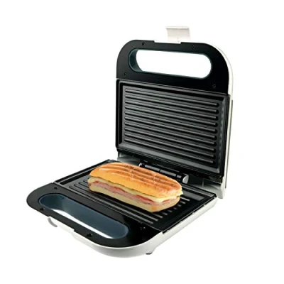 Afbeelding van Taurus Phoenix Luxe Elektrische grill van roestvrij staal met grill, 800 W, sandwich en croque monsieur, anti aanbaklaag, stroomindicatoren voorverwarming, wit