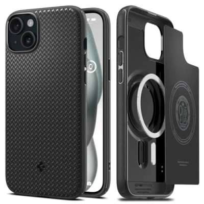 Image de Spigen Mag Armor MagFit Coque de protection pour téléphone portable compatibilité avec MagSafe polyuréthane thermoplastique souple (TPU) noir mat Apple iPhone 15