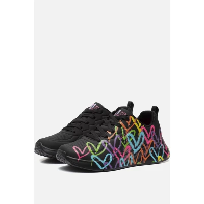 Afbeelding van Skechers Uno Graffiti Heart Sneakers zwart Dames Maat 36
