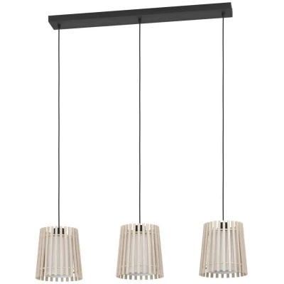 Afbeelding van EGLO Fattoria Hanglamp E27 90 cm Zwart/Bruin/Wit Hout /Textiel
