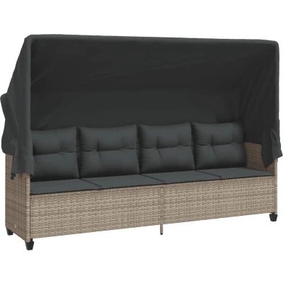 Afbeelding van Ligbed met luifel en kussens poly rattan lichtgrijs