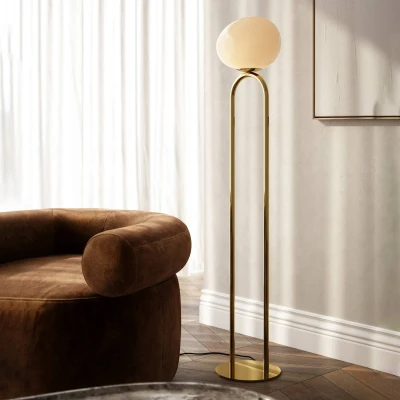 Afbeelding van Vloerlamp Shapes met glazen kap, wit/messing