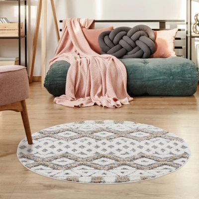 Afbeelding van Vloerkleed Focus Basic ROND Hoogpolig Fluffy Scandinavisch Grijs Creme 120 CM