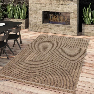 Afbeelding van Jute Buitenkleed Waves Beige/zwart 160x220 Cm