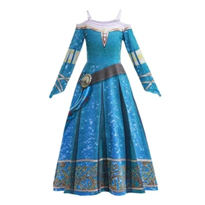 Afbeelding van Lito Angels Verkleedjurk prinses Merida Rebel, voor meisjes, maat 3 4 jaar, blauw (stoffen label 100)