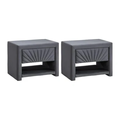 Afbeelding van Vente unique Set van 2 nachtkastjes 1 lade en nis Velours Antracietgrijs ULAMI L 50 cm x H 41 D 35