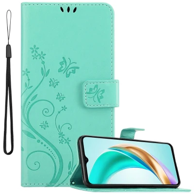 Afbeelding van Cadorabo Hoesje geschikt voor Honor X6b in BLOEMEN TURKOOIS Beschermhoes bloemmotief met magnetische sluiting, standfunctie en kaartsleuven Book Case Cover Etui