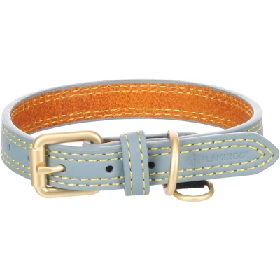 Afbeelding van Leren halsband hond Virginia Ring ID hanger lichtblauw