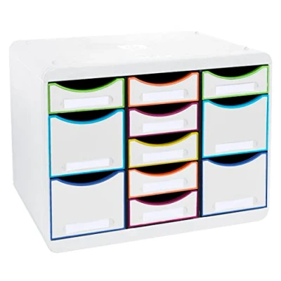 Afbeelding van Exacompta Ref. 313913D STORE BOX multi 1 kast met 7 dunne laden en 4 hoge Buitenafmetingen: diepte 27 x breedte 35,5 hoogte 27,1 cm liggend formaat Wit/Harlekijn