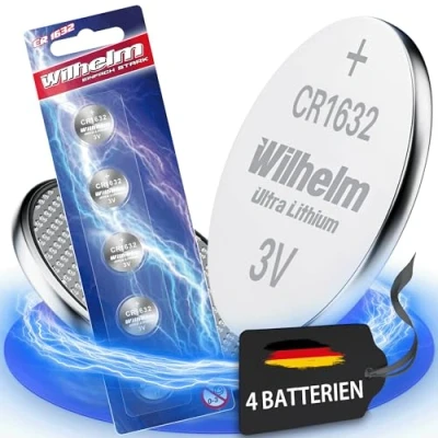 Afbeelding van Wilhelm 4 stuks CR1632 CR 1632 lithiumknoopcellen 3 V 140 mAh Ø 16 x 3,2 mm DL1632