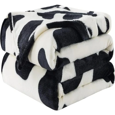 Afbeelding van Flanellen Fleece Koe Print Deken Premium Lichtgewicht Anti Statische Super Zachte Gezellige Pluche Dekens, Microfiber Winter Warm Gooi 150x200 cm (Zwarte Koe)