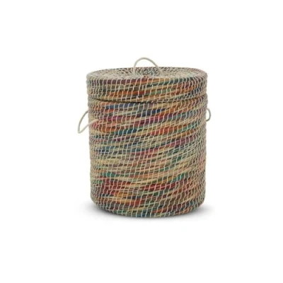 Afbeelding van Rieten Mand met Deksel van Zeegras Multi Rond