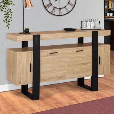 Afbeelding van Buffet PHOENIX 4 portes bois et noir 140 cm