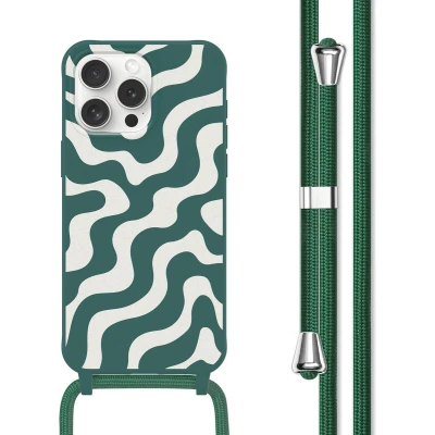 Afbeelding van imoshion hoesje Geschikt voor iPhone 15 Pro met koord Siliconen design Meerkleurig / Petrol Green Groovy