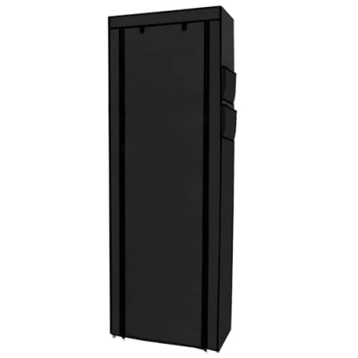 Afbeelding van Intirilife opvouwbare garderobekast 170x58x28 cm in RABEN ZWART Vouwkast met ritssluiting Linnengarderobe Schoenenrek 9 vakken campinggarderobe textielgarderobe