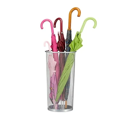 Afbeelding van Relaxdays paraplubak metaal bak voor paraplu‘s geperforeerd 50 cm parapluhouder zilver