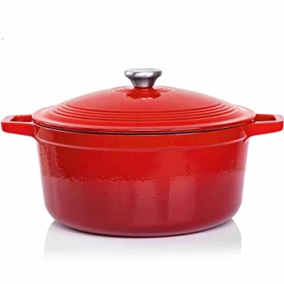 Afbeelding van Braadpan en Stoofpot 6L 28cm Rode Lava Geëmailleerde Gietijzeren Compatibel met Alle Kookoppervlakken, Inclusief Inductie