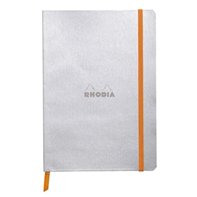 Image de Rhodia 117451C Rhodiarama Carnet de notes avec couverture souple, grille à pois, 80 feuilles, papier ivoire 90 g, A5 148 x 210 mm, marque page, poche intérieure, 1 pièce, argenté