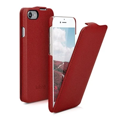 Afbeelding van kalibri flip cover geschikt voor Apple iPhone SE (2022) / (2020) 8 7 ultradunne leren hoes smartphone rood