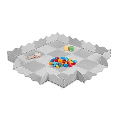 Afbeelding van Relaxdays 36 delige speelmat foam puzzelmat met rand speeltegels puzzeltegels baby grijs