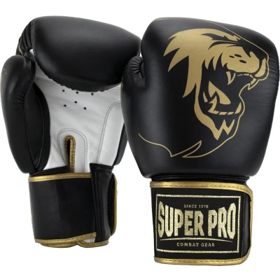 Afbeelding van Super Pro Combat Gear Warrior SE Lederen (kick)bokshandschoenen Zwart/Goud/Wit 12oz