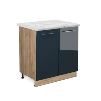 Afbeelding van Vicco Wastafelkast Fame Line, Donkerblauw hoogglans/Krachtige eik goud, 80 cm , WB Marmer